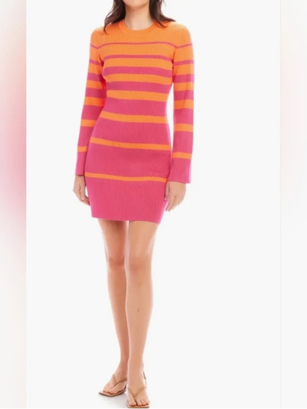Striped Orange and Fuchsia Knit on Dress flared sleeves small